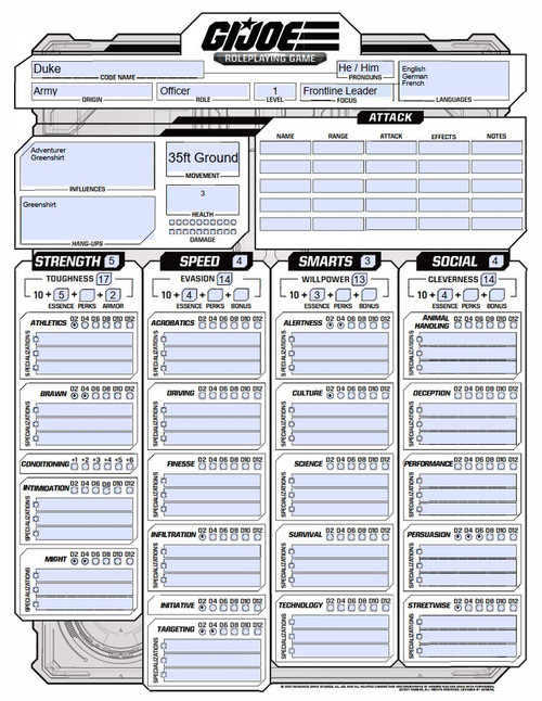 G.I. JOE Roleplaying Game PDF Pre-Gen Character Sheets