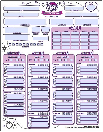 My Little Pony Roleplaying Game Fillable PDF Character Sheet