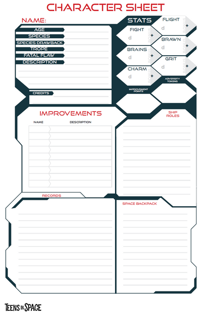 Teens in Space Character Sheet